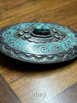 Boucle de ceinture en argent sterling Navajo vintage faite main avec turquoise Juan T Singer Boucle de ceinture en argent sterling Navajo vintage faite main avec turquoise Juan T Singer