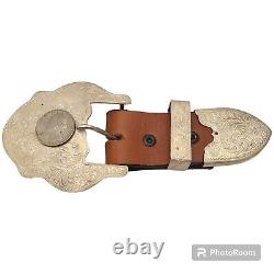 Boucle de ceinture en argent sterling vintage sculptée à la main Silverado de 96 grammes et embout de ceinture large.