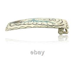 Boucle de ceinture vintage Navajo en argent sterling 925, faite à la main avec pierres précieuses incrustées, signée B