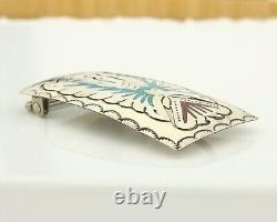 Boucle de ceinture vintage Navajo en argent sterling 925, faite à la main avec pierres précieuses incrustées, signée B