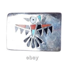 Boucle de ceinture vintage en argent sterling avec incrustation de tonnerre Zuni