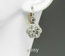 Boucles D'oreilles 2 Ct Antique Vintage Art Déco Diamant Halo 1930s Finition Or Blanc 14k