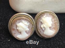 Boucles D'oreilles Lot Vintage En Argent Sterling Camée Antique Diamant Aigue-marine