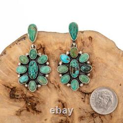 Boucles D’oreilles Navajo Turquoise Natura Cluster Sterling Silver Vintage Dangle Platero