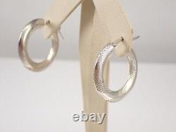 Boucles d'oreilles Vintage en Or Blanc Plaqué 14K Pour Femme Texture Hoops Pour Elle
