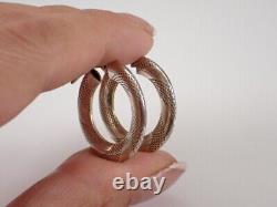 Boucles d'oreilles Vintage en Or Blanc Plaqué 14K Pour Femme Texture Hoops Pour Elle