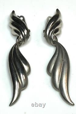 Boucles d'oreilles clips vintage en argent sterling glamour avec bord ondulé torsadé