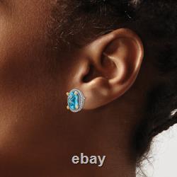 Boucles d'oreilles clous vintage ovales en topaze bleue suisse en argent sterling 925 et 14 carats