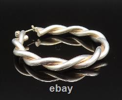Boucles d'oreilles créoles torsadées minimalistes en argent sterling 925 vintage EG11714