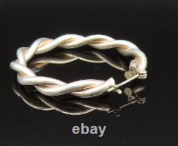 Boucles d'oreilles créoles torsadées minimalistes en argent sterling 925 vintage EG11714