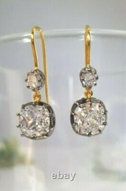 Boucles d'oreilles en argent sterling 925 avec diamants simulés, style vintage, forme coussin rond.