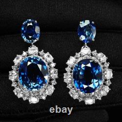 Boucles d'oreilles en argent sterling 925 et or blanc avec saphir bleu royal luxueux de 25,17 ct