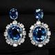 Boucles D'oreilles En Argent Sterling 925 Et Or Blanc Avec Saphir Bleu Royal Luxueux De 25,17 Ct