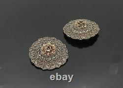 Boucles d'oreilles lourdes en argent sterling 925, vintage, marcasite, non percées, EG10138