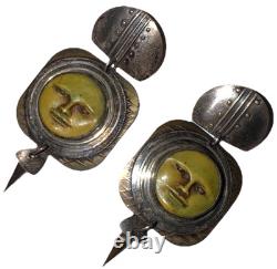 Boucles d'oreilles pendantes artisanales en argent sterling vintage Tabra avec figure céleste perforée