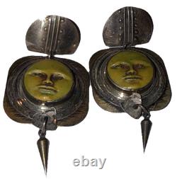 Boucles d'oreilles pendantes artisanales en argent sterling vintage Tabra avec figure céleste perforée