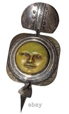 Boucles d'oreilles pendantes artisanales en argent sterling vintage Tabra avec figure céleste perforée