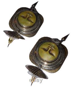 Boucles d'oreilles pendantes artisanales en argent sterling vintage Tabra avec figure céleste perforée