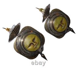 Boucles d'oreilles pendantes artisanales en argent sterling vintage Tabra avec figure céleste perforée