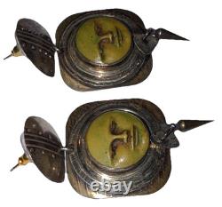 Boucles d'oreilles pendantes artisanales en argent sterling vintage Tabra avec figure céleste perforée