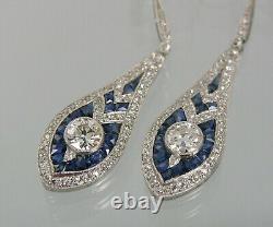 Boucles d'oreilles pendantes de mariage en argent avec diamants de style Art Déco vintage et bordure de milgrain de 4 carats