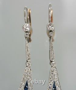 Boucles d'oreilles pendantes de mariage en argent avec diamants de style Art Déco vintage et bordure de milgrain de 4 carats