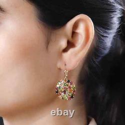 Boucles d'oreilles pendantes en argent sterling 925 avec tourmaline naturelle multicolore, cadeau de 10,3 carats