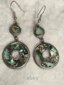 Boucles d'oreilles pendantes en argent sterling mexicain avec abalone vintage