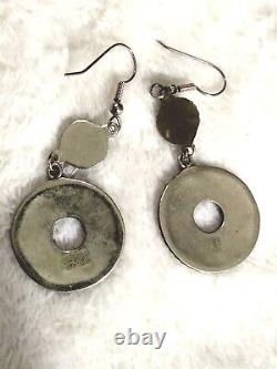 Boucles d'oreilles pendantes en argent sterling mexicain avec abalone vintage