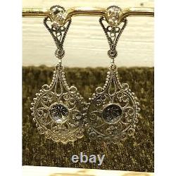 Boucles d'oreilles pendantes en argent sterling vintage avec découpes