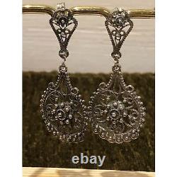 Boucles d'oreilles pendantes en argent sterling vintage avec découpes