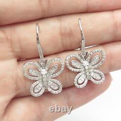 Boucles d'oreilles pendantes en forme de papillon avec diamant de laboratoire de 1,50 carat, plaquées or blanc 14 carats