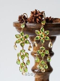 Boucles d'oreilles pendantes en pierres précieuses de citrine naturelle et péridot, en argent sterling, bijoux de mariage
