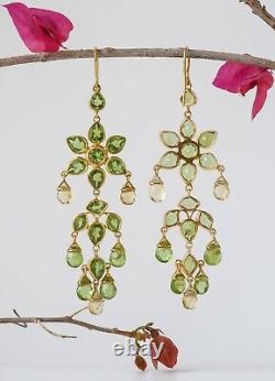 Boucles d'oreilles pendantes en pierres précieuses de citrine naturelle et péridot, en argent sterling, bijoux de mariage