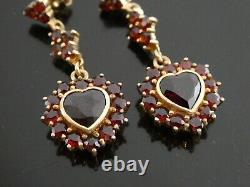 Boucles d'oreilles pendantes en vermeil sur argent sterling avec cœur en grenat bohème vintage 14KT en or jaune