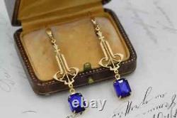 Boucles d'oreilles pendantes vintage en argent sterling 925 de 4 ct avec saphirs bleus créés en laboratoire