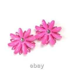 Boucles d'oreilles percées rétro amusantes et lumineuses avec des fleurs roses - Bijoux style pin-up, cadeau pour elle.