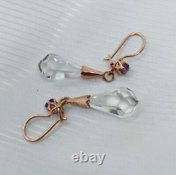 Boucles d'oreilles vintage en argent 875, bijoux pour femmes en améthyste, cristal de roche russe soviétique