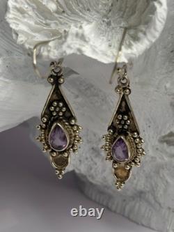 Boucles d'oreilles vintage en argent sterling 925 avec améthyste