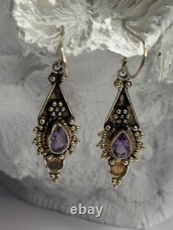 Boucles d'oreilles vintage en argent sterling 925 avec améthyste