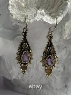 Boucles d'oreilles vintage en argent sterling 925 avec améthyste