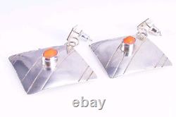 Boucles d'oreilles vintage en argent sterling 925 avec corail en forme carrée, signées H. Wood