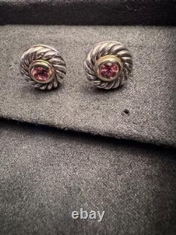 Boucles d'oreilles vintage en argent sterling David Yurman, or 14K, topaze rose avec boîte
