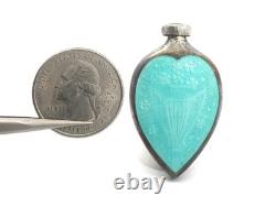 Bouteille de parfum vintage en argent sterling avec émail bleu turquoise