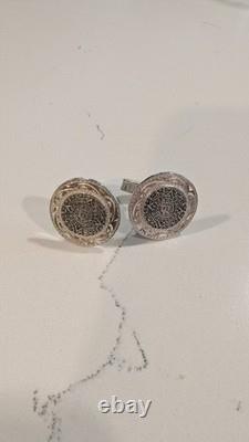 Boutons de manchette pour hommes en argent sterling vintage avec centres en or fabriqués au Mexique