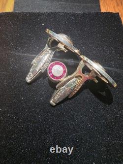 Boutons de manchette vintage en or sur argent sterling avec pierre rouge rubis de Da Vinci