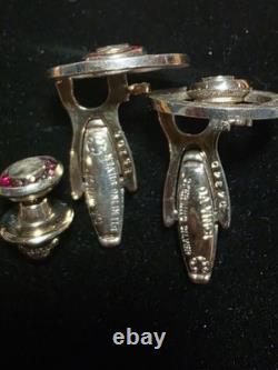 Boutons de manchette vintage en or sur argent sterling avec pierre rouge rubis de Da Vinci