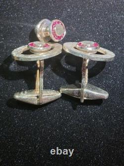 Boutons de manchette vintage en or sur argent sterling avec pierre rouge rubis de Da Vinci
