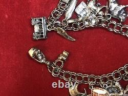 Bracelet De Charme En Argent Sterling Vintage Chargé! 16 Charmes 3-d 45 Grammes
