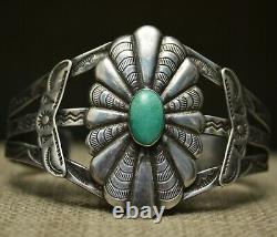 Bracelet De Manchette Turquoise Vintage Fred Harvey Era Navajo Sterling Silver